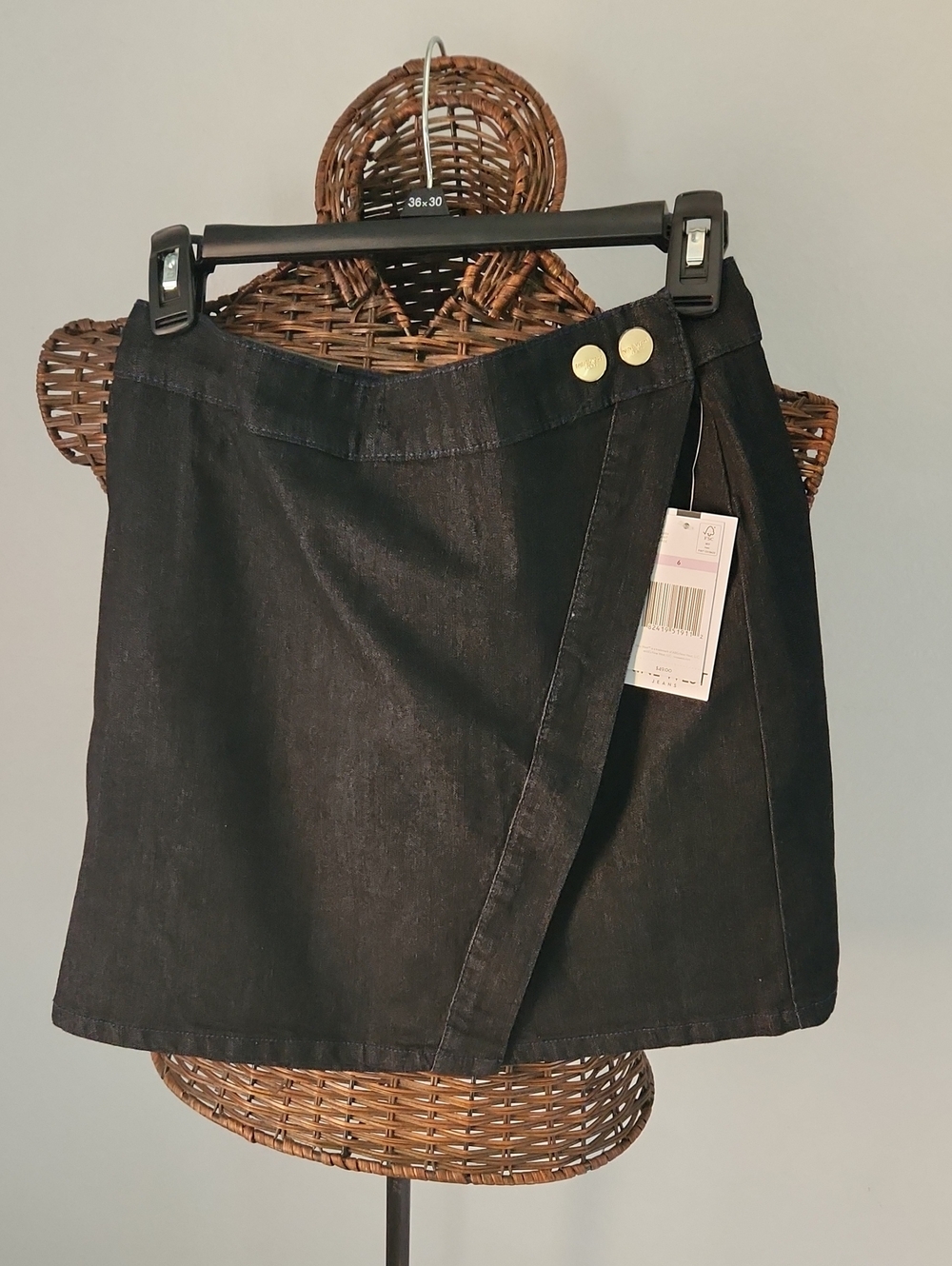 Nine West Black Wrap Mini Skirt with Gold Buttons